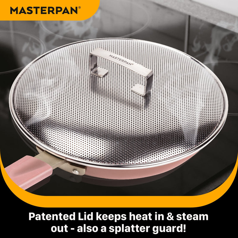 MASTERPAN Ceramic Nonstick Stovetop Oven Frypan & Skillet & Stainless Steel Lid Set, Clay Color 9.5"(24cm)