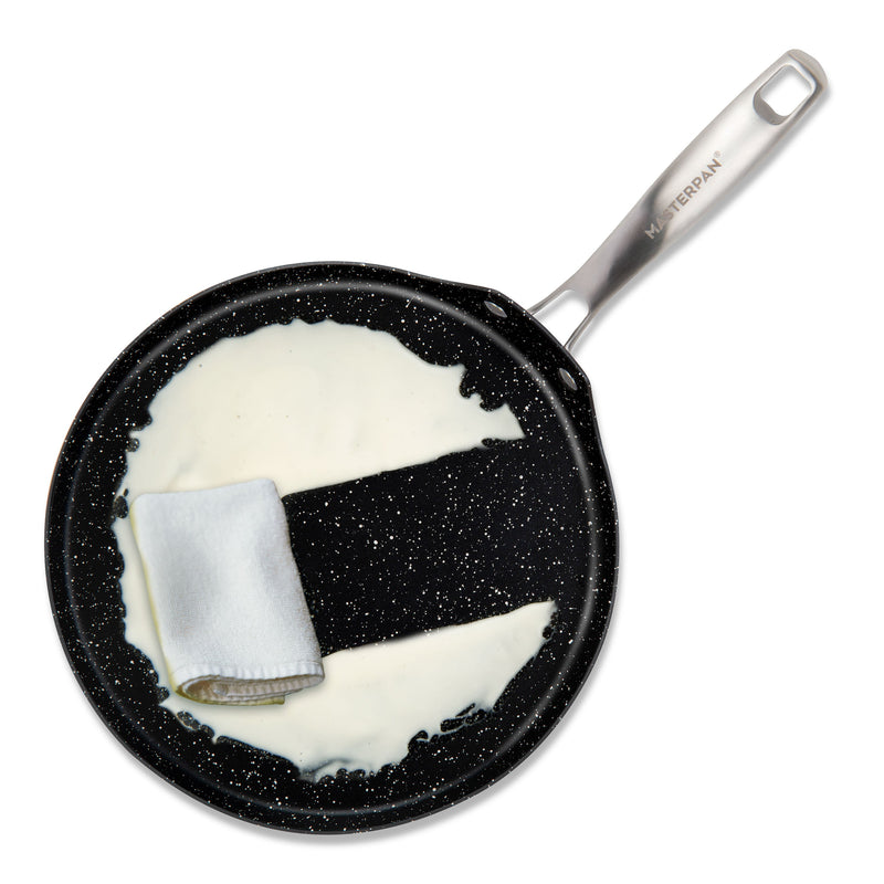 3 PACK BUNDLE - 9.5" FRY PAN + 11" CREPE PAN + 7" SAUCEPAN WITH GLASS LID, WITH STAINLESS STEEL RIVETED HANDLES, CAST ALUMINUM WITH SUPERIOR NON-STICK