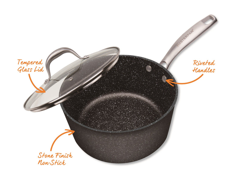 MASTERPAN Nonstick Granite Look Sauce Pan With Glass Lid, 2 Qt.  7" (28cm)