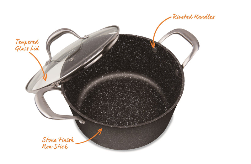MASTERPAN Nonstick Granite Look Stock Pot With Glass Lid, 5 Qt.  9.5" (24cm)