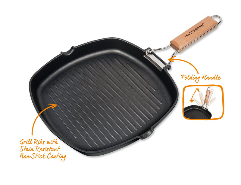 MASTERPAN Nonstick Grill Pan with Folding Handle, 8" (20cm)