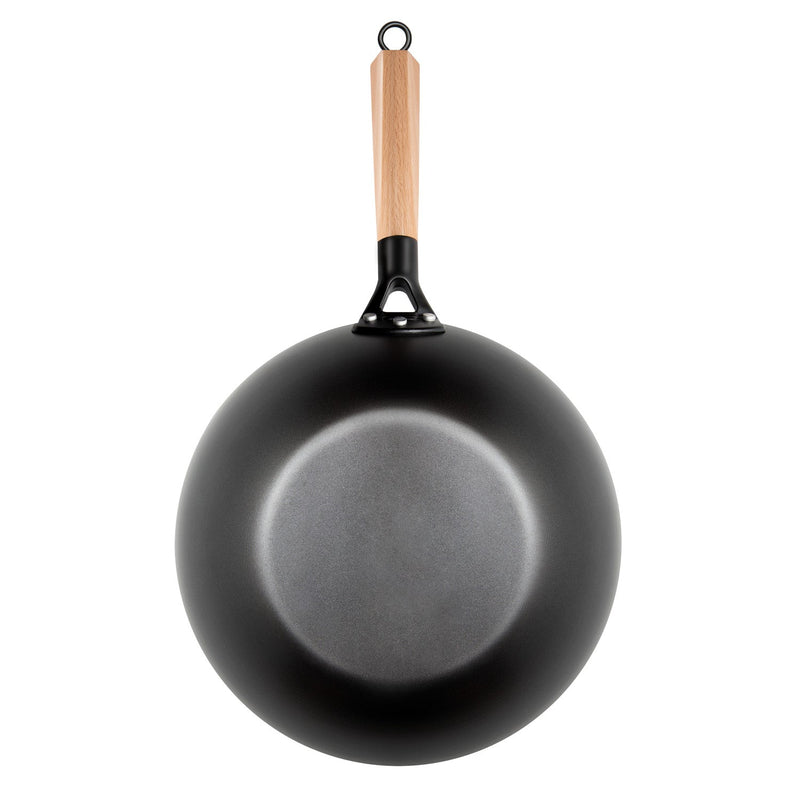 MASTERPAN Nonstick Carbon Steel Wok with Glass Lid & Wooden Utensils, 12" (30cm)