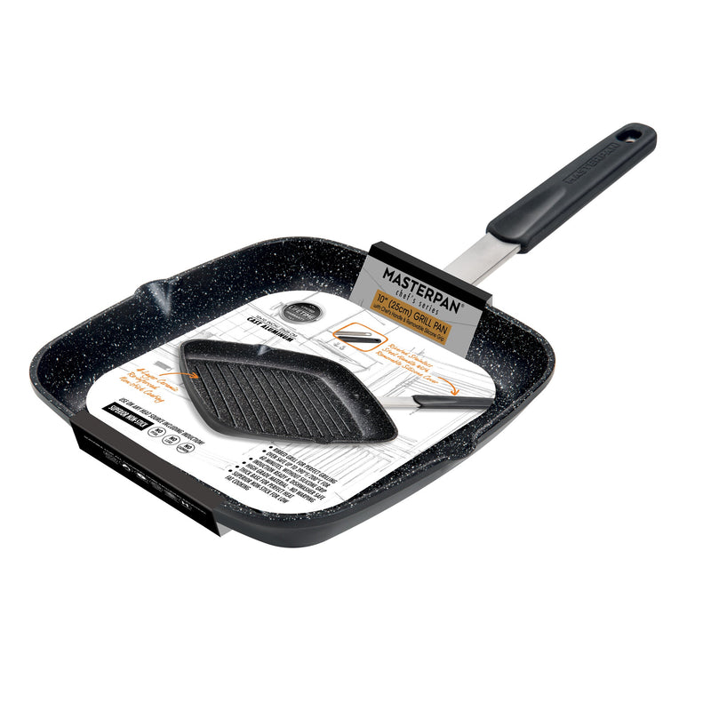 MASTERPAN Nonstick Grill Pan with Silicone Grip, 10" (25cm)