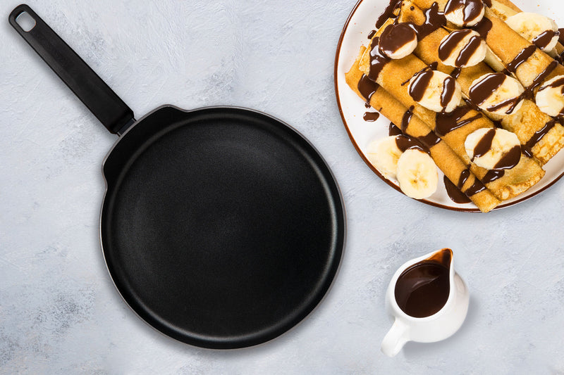 3 PACK BUNDLE - 8" GRILL PAN WITH FOLDING HANDLE + 9.5" FRY PAN + 11" CREPE PAN, WITH BAKELITE HANDLE, CAST ALUMINUM WITH SUPERIOR NON-STICK