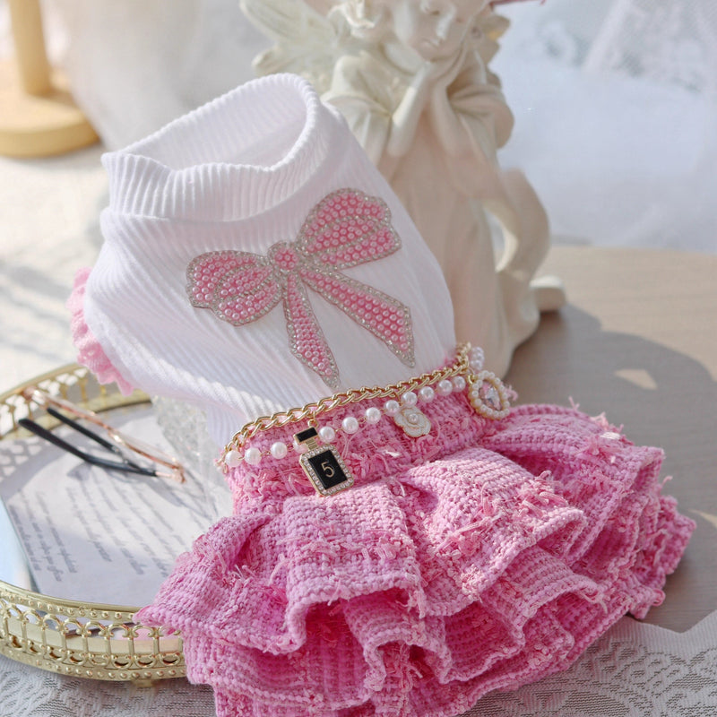 Handmade Chic Puppy Suit Pink Tweed Skirt Outfit