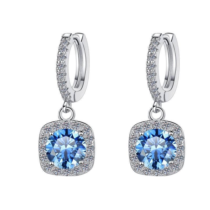 S925 Colorful Moissanite Halo Earrings with Pavé-Set Halo & Hoop, VVS1 Certified, 12 Vibrant Colors , Sterling Silver