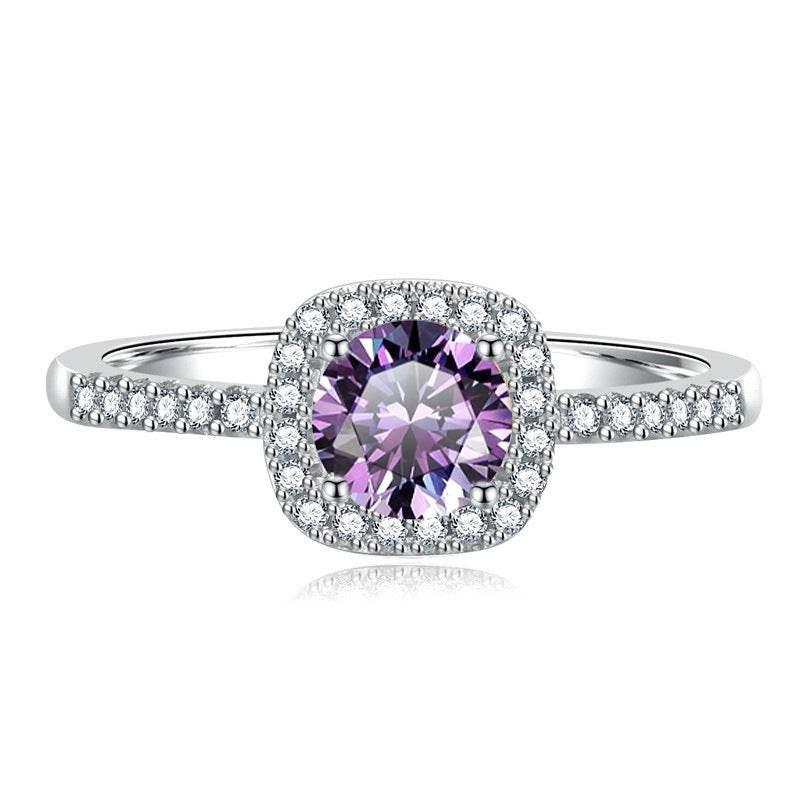 S925 Multicolor Moissanite Cushion Halo Adjustable Rings with Pavé-Set Band & Square Accents, 0.5ct-2ct D-Grade VVS Certificate, 12 Vibrant Colors, Sterling Silver Jewelry