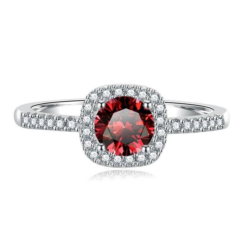 S925 Multicolor Moissanite Cushion Halo Adjustable Rings with Pavé-Set Band & Square Accents, 0.5ct-2ct D-Grade VVS Certificate, 12 Vibrant Colors, Sterling Silver Jewelry