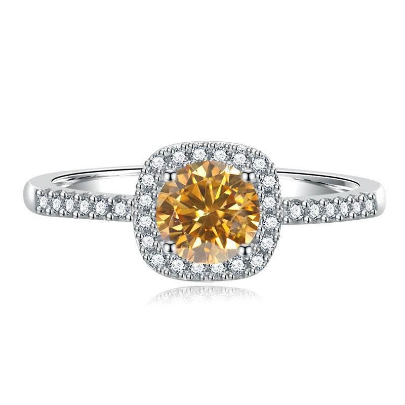 S925 Multicolor Moissanite Cushion Halo Adjustable Rings with Pavé-Set Band & Square Accents, 0.5ct-2ct D-Grade VVS Certificate, 12 Vibrant Colors, Sterling Silver Jewelry