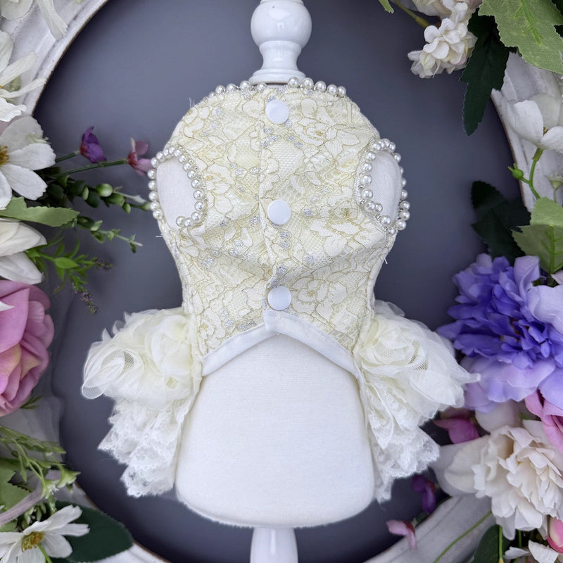 Handmade Luxury Pearl & Rose Lace Pet Dress