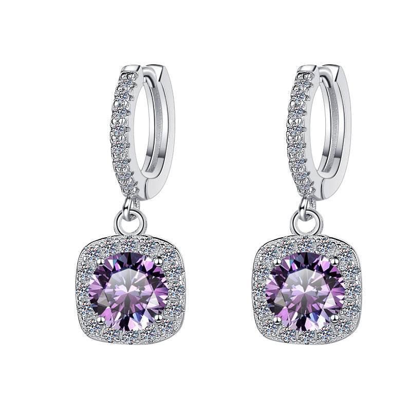S925 Colorful Moissanite Halo Earrings with Pavé-Set Halo & Hoop, VVS1 Certified, 12 Vibrant Colors , Sterling Silver