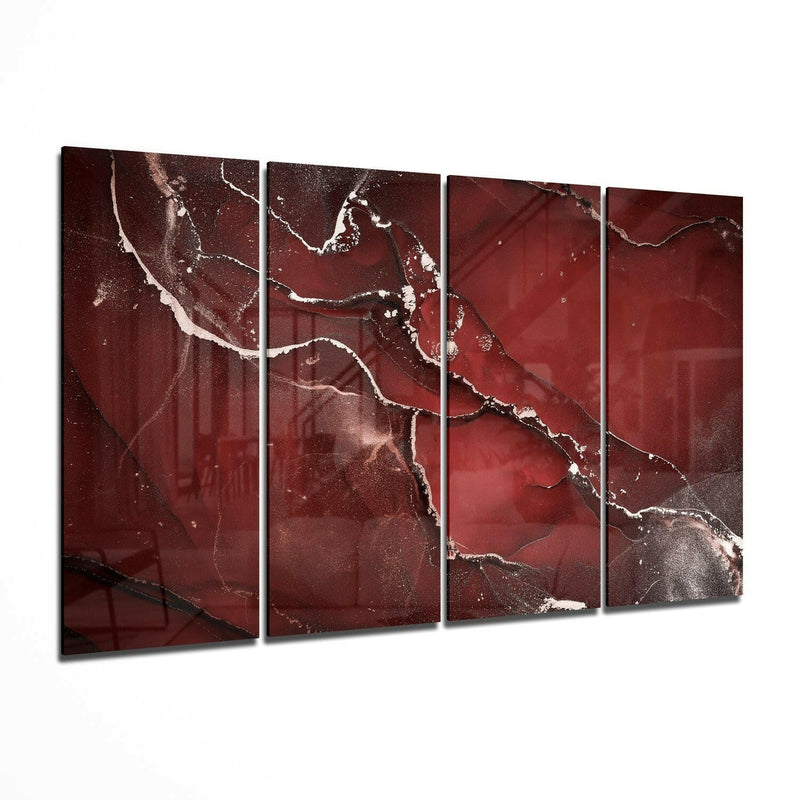 Red Crack 4 Pieces Mega Glass Wall Art (59"x36")