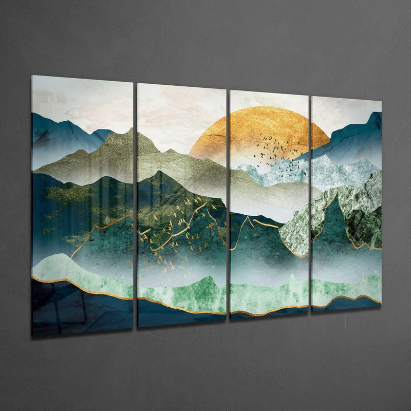 Japanese Sunset 4 Pieces Mega Glass Wall Art (59"x36")