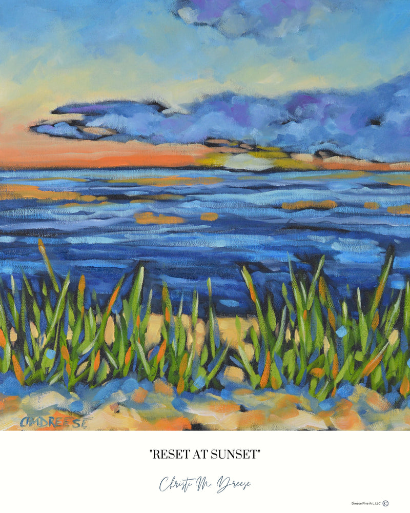 "Reset at Sunset" Sunset Beach Print on Paper, Wood Panel - Wall Art Home Decor