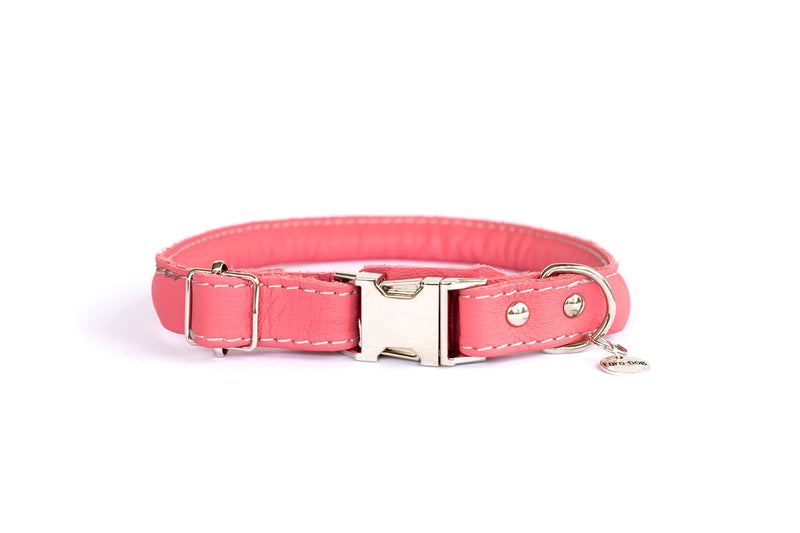 Rolled Style Pink Leather Quick-Release Dog Collar
