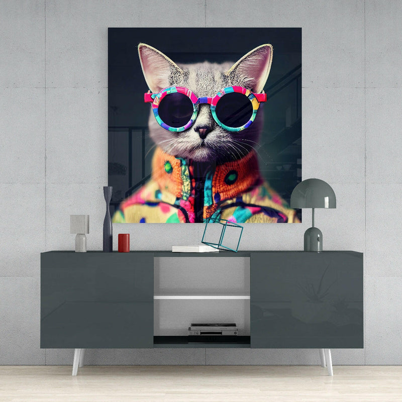 The Coolest Cat Glass Wall Art  || Designer Collection