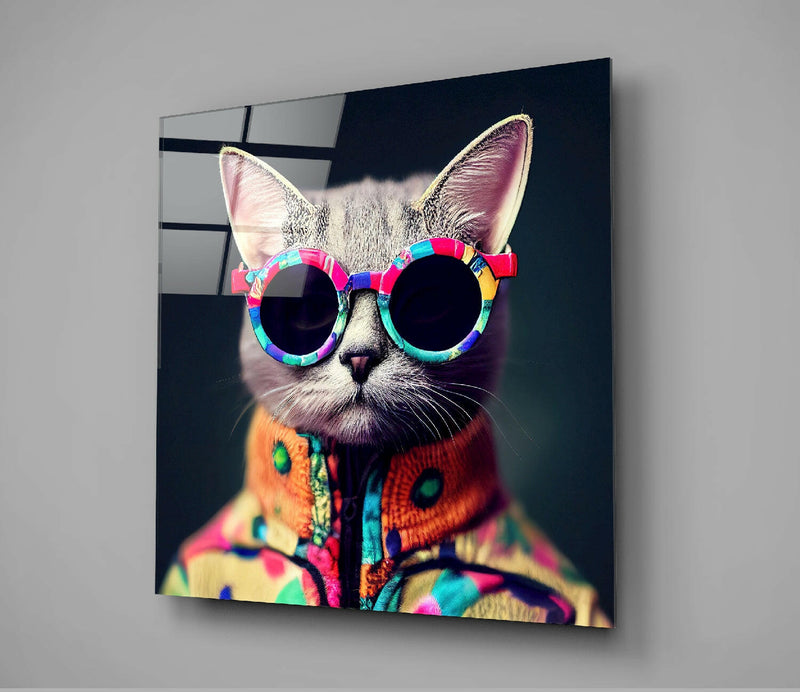 The Coolest Cat Glass Wall Art  || Designer Collection