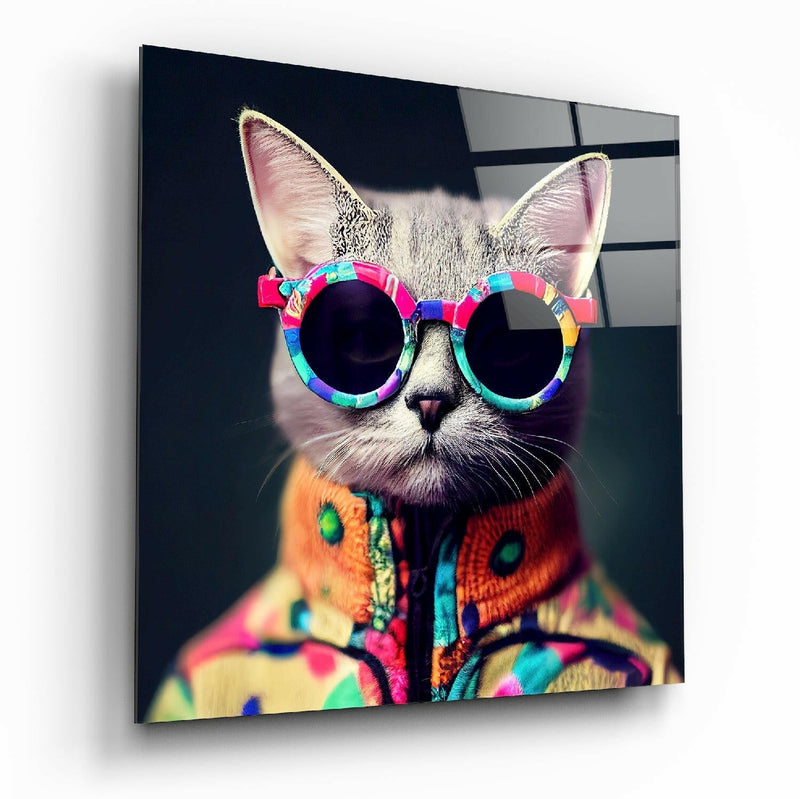 The Coolest Cat Glass Wall Art  || Designer Collection