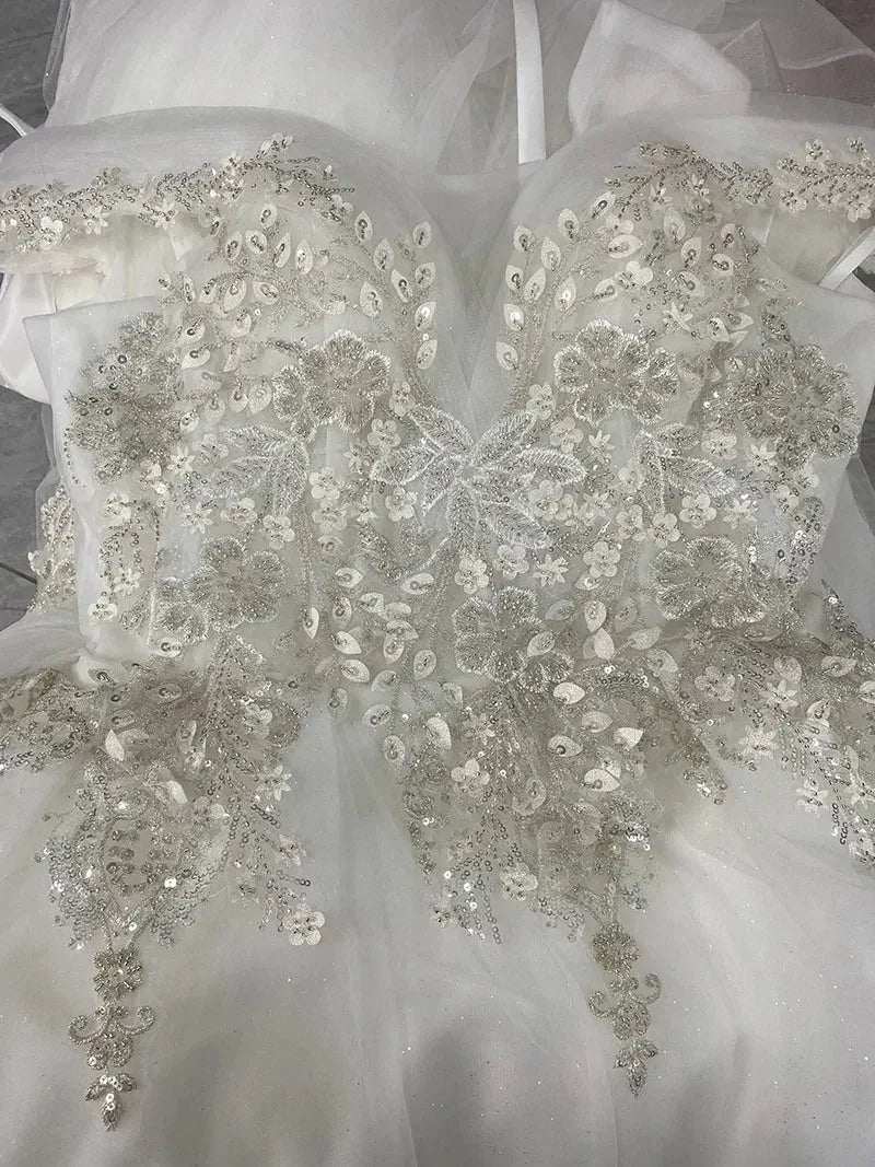 Luxury Off-Shoulder Wedding Dress - Handmade Lace Ball Gown | Femstylo