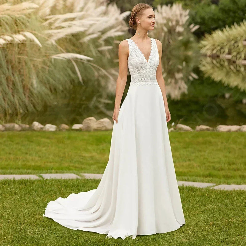 Beach Wedding Dress 2024 - Boho Lace Backless Gown Customizable | Femstylo