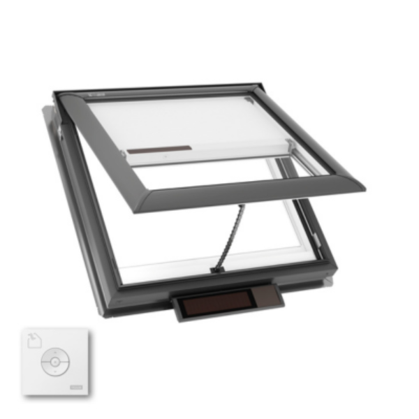 VELUX Solar Powered Venting Deck Mount Skylight - White Solar Powered Shade
