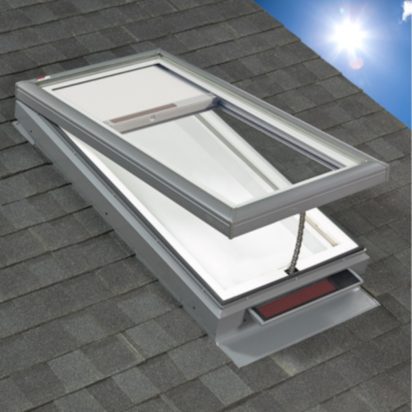 VELUX Solar Powered Venting Curb Mount Skylight - White Solar Powered Shade