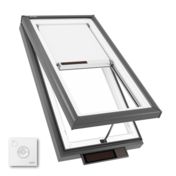 VELUX Solar Powered Venting Curb Mount Skylight - White Solar Powered Shade