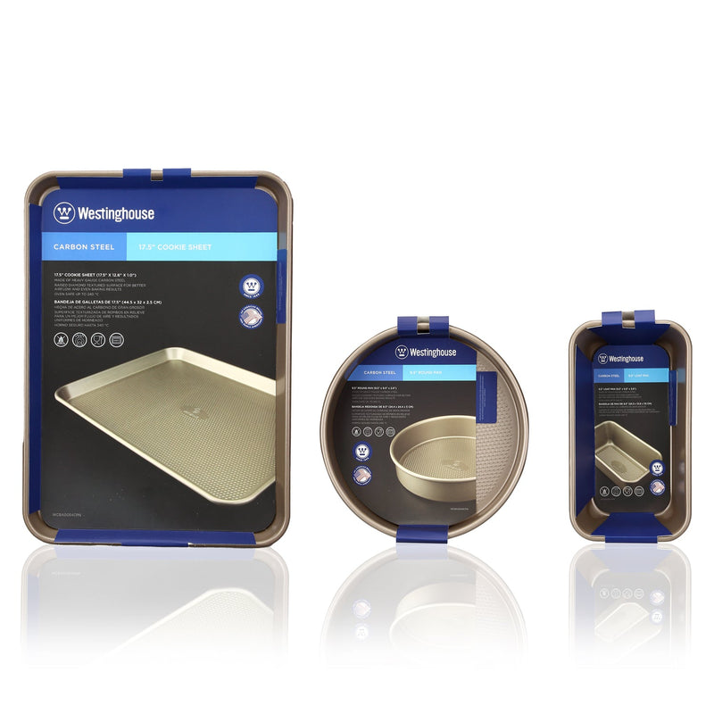 Baking Pan Set, Carbon Steel, 3-pc (Loaf Pan, Round Pan + Cookie Tray)