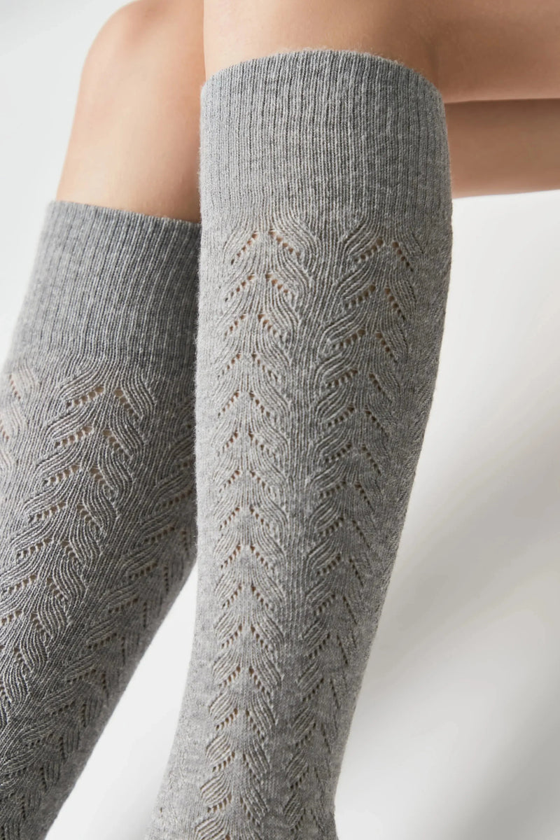 Cotton Knee Highs Conte Classic 010 - Cotton Blend and Knitted Pattern