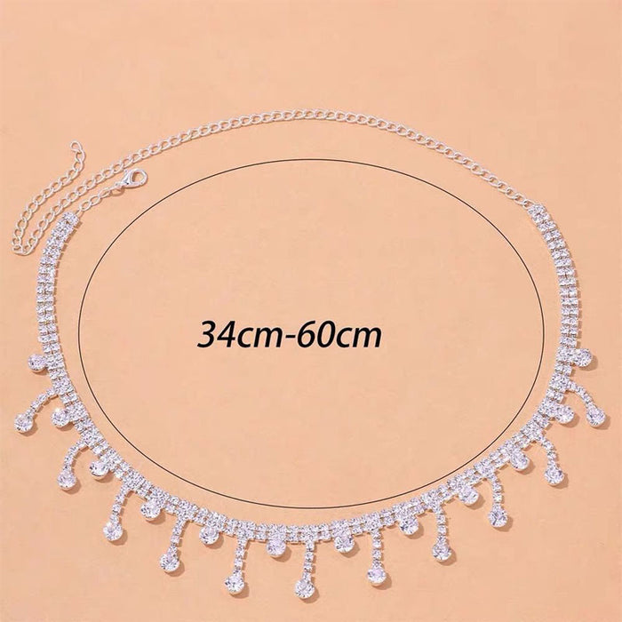 Fashionable And Elegant Women's Silver Tassel Glass Rhinestone Collarbone Chain
