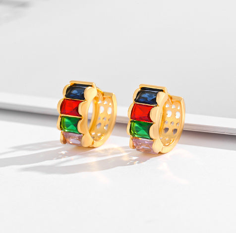 Fashion Multi-style Square Crystal Zircon Ornament Gold Plated Diamond Ear Ring