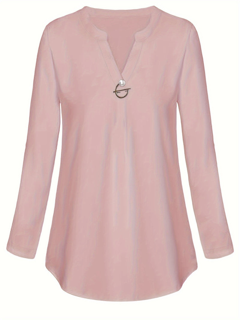 Women's Long Sleeved Simple And Versatile Casual Pearl Button Shirt