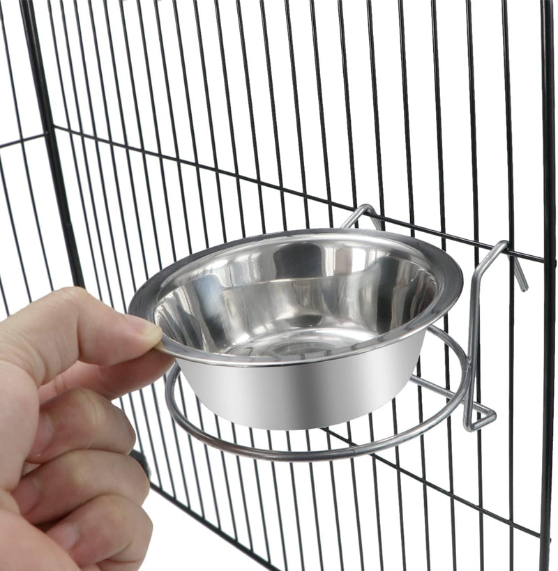 Pet Bowl Stainless Steel Hanging Food Water Bowls Bird Cage Feeder for Birds, Parrots, Small Sized Dogs and Cats (S)