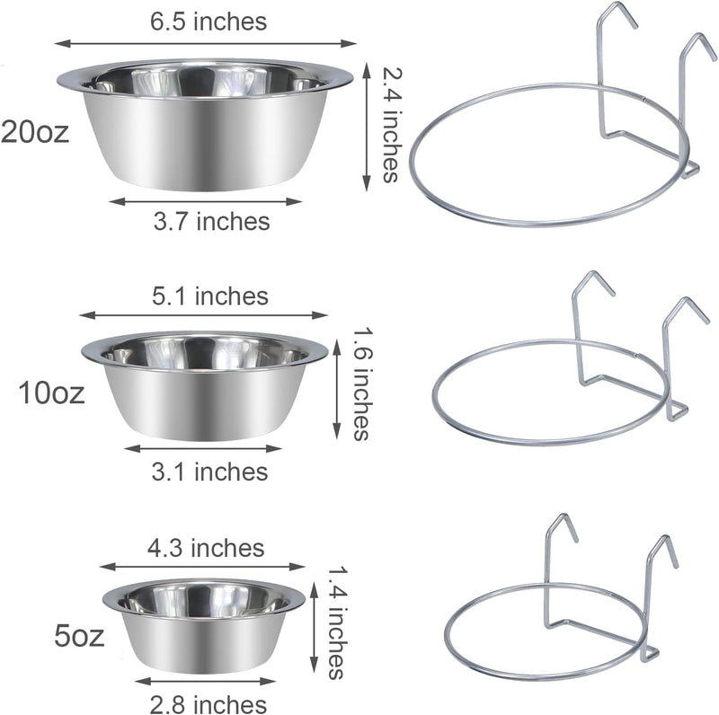 Pet Bowl Stainless Steel Hanging Food Water Bowls Bird Cage Feeder for Birds, Parrots, Small Sized Dogs and Cats (S)