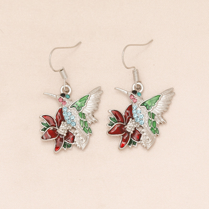 Colorful Hummingbird Full Diamond Pendant Earrings