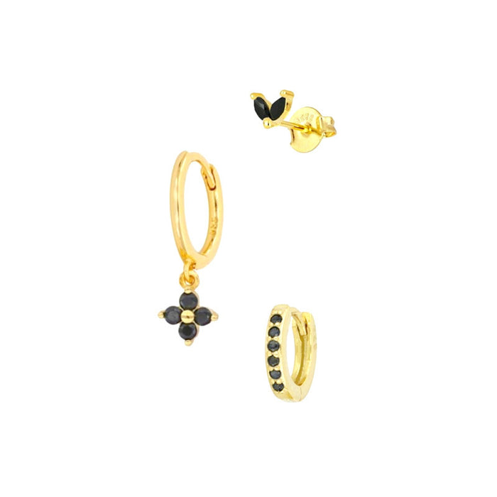 Women's Floral Clover Stacked Earrings Set