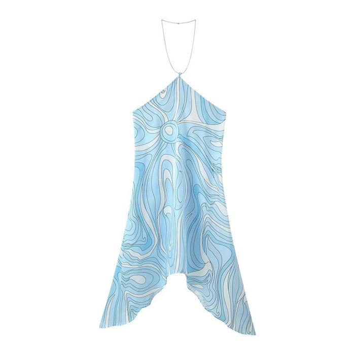 Two-tone Printed Off-shoulder Chain On Neck Dress