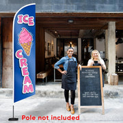 Ice Cream Sign - Swooper Flag - Ice Cream Decorations for Business Advertising - Ice Cream Flag Feather 12Ft X 2.5Ft Polyester 150D (Pole and Hardware Are Not Included)