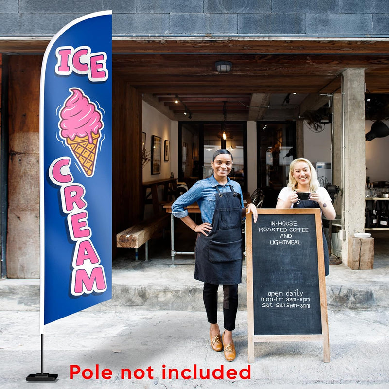 Ice Cream Sign - Swooper Flag - Ice Cream Decorations for Business Advertising - Ice Cream Flag Feather 12Ft X 2.5Ft Polyester 150D (Pole and Hardware Are Not Included)