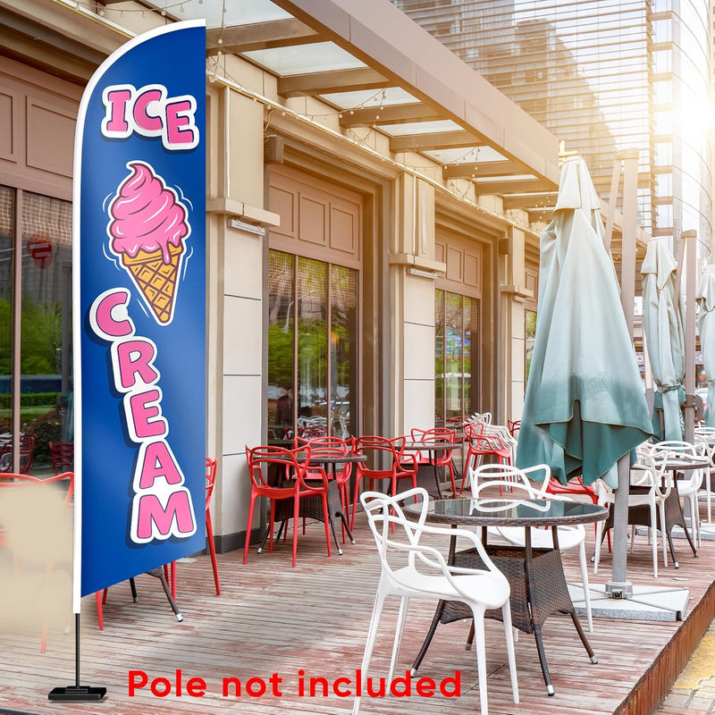 Ice Cream Sign - Swooper Flag - Ice Cream Decorations for Business Advertising - Ice Cream Flag Feather 12Ft X 2.5Ft Polyester 150D (Pole and Hardware Are Not Included)