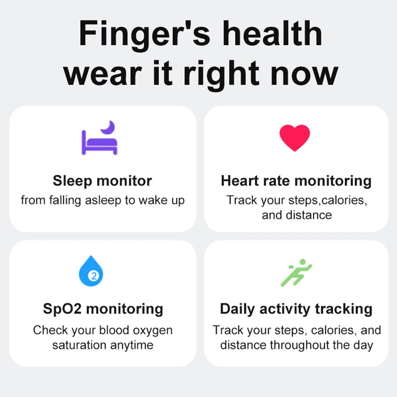 Smart Ring R08 Health and Sleep Monitor 5ATM Waterproof Sports Fitness Tracker with Charging Case for Xiaomi Samsung Phone