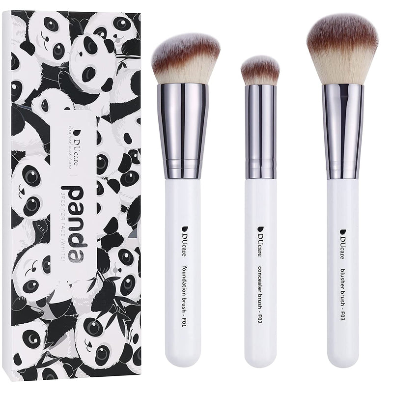 Makeup Kabuki Brushes 3Pcs Foundation Contour Brush& Concealer Brush under Eye& Blusher Brush Face Blush Bronzer Travel Buffing Stippling Contour Liquid Blending Makeup Brush Set Black