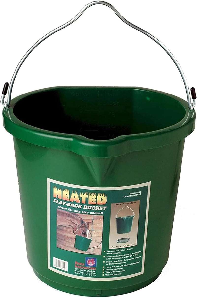Inc. Heated Water Bucket with Flat Back & Built-In Thermostat, 5 Gallon, Green