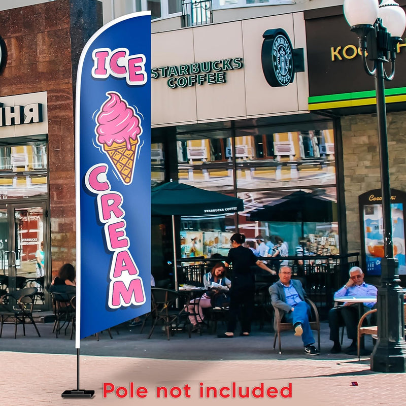 Ice Cream Sign - Swooper Flag - Ice Cream Decorations for Business Advertising - Ice Cream Flag Feather 12Ft X 2.5Ft Polyester 150D (Pole and Hardware Are Not Included)