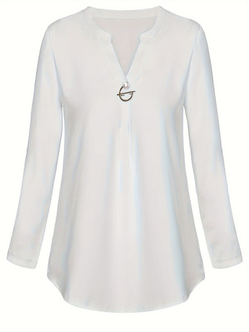Women's Long Sleeved Simple And Versatile Casual Pearl Button Shirt