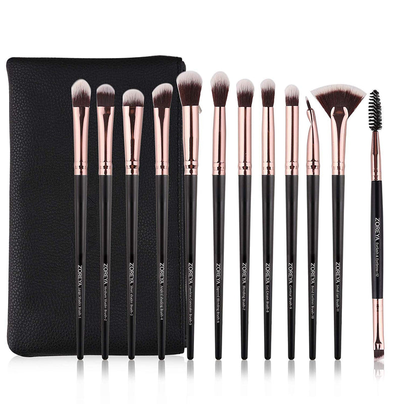 Eye Makeup Brushes, 12 Pcs Professional Eye Brush Set Eyeshadow, Eyebrow, Blending, Fan, Eyelash Brush Set with Carrying Bag(Champagne Gold)