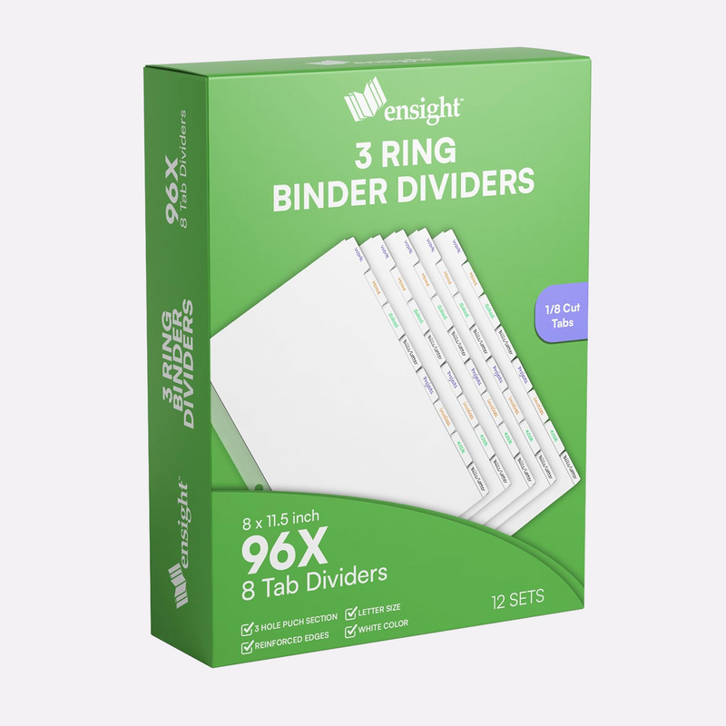 1/8 Cut Tab Dividers, 3 Ring Page Binder Dividers Bulk