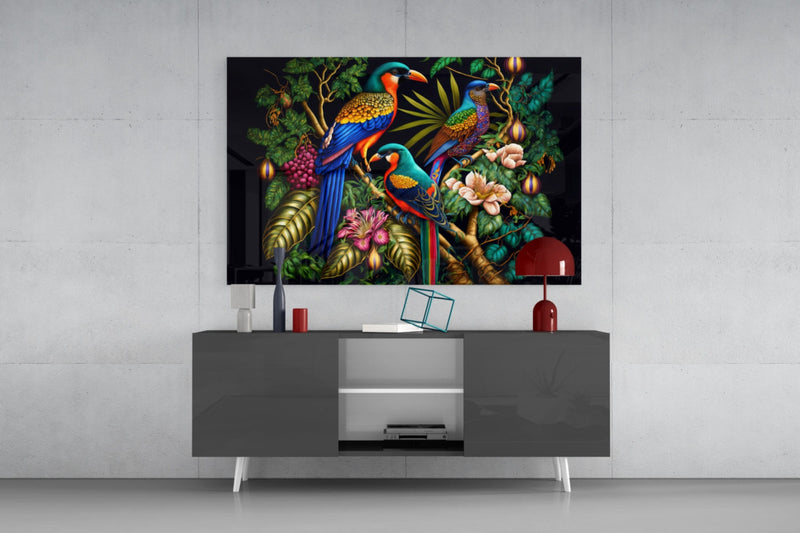 Tropical Birds Glass Wall Art  || Designers Collection