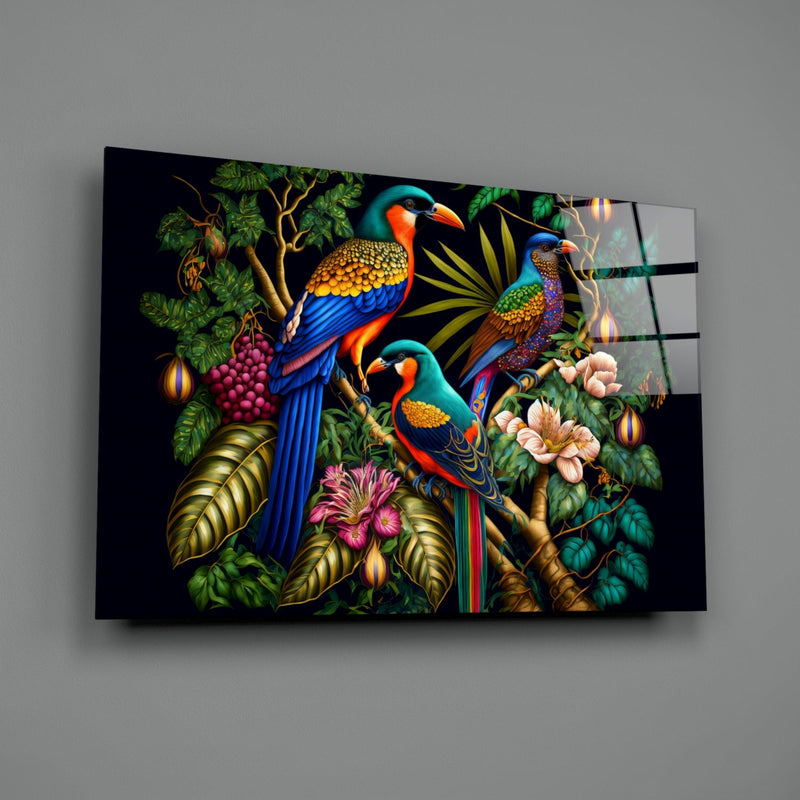 Tropical Birds Glass Wall Art  || Designers Collection