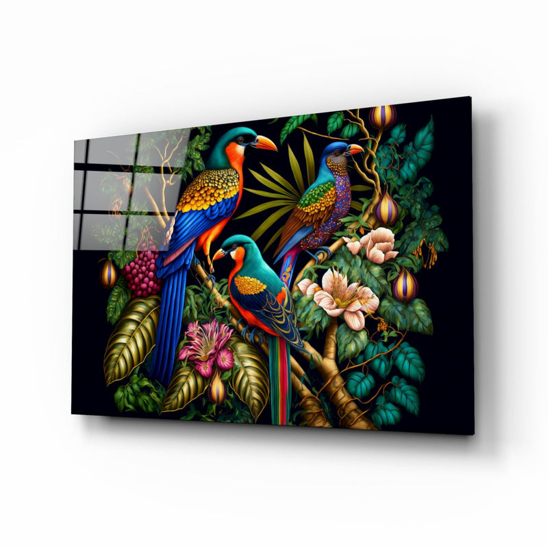 Tropical Birds Glass Wall Art  || Designers Collection